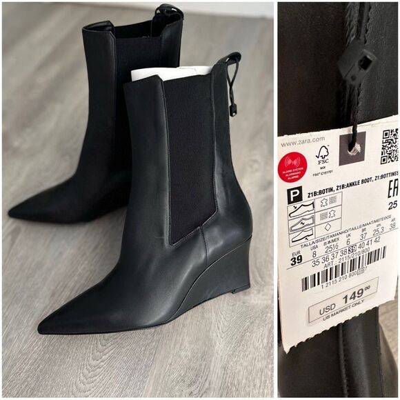 ZARA Zara Leather Wedge Ankle Boots - Picture 1 of 7